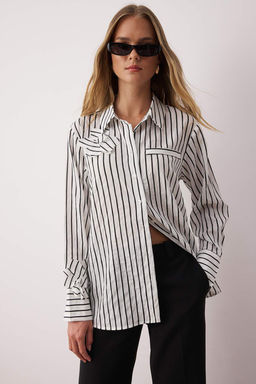 Beyaz Yakas? Cicek Detayl? Cizgili Gomlek TWOAW26GO00012