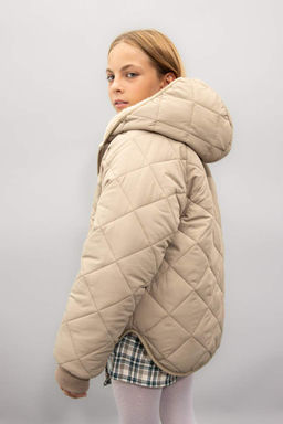 Плюшевое пальто с капюшоном и карманами на двусторонней молнии для девочек - Defacto фото 6