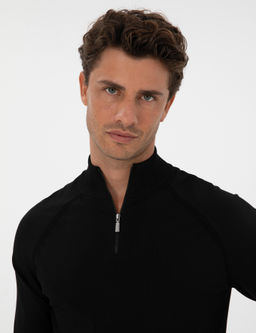 Siyah Slim Fit Dik Yaka Fermuarl_ Triko Kazak - Pierre cardin фото 2
