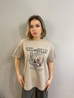 K13449 Футболка OVER SIZE (плотный хлопок) БЕЖЕВЫЙ