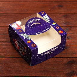 Цена за 5 шт. Коробка под бенто-торт с окном Новогодняя ночь, 14 х 14 х 8 см - Simaland фото 2