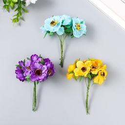 Декор для творчества «Бегония», (1 набор=1 букету), в букете 6 цветов, d=3.7 см, 10×3.5 см, МИКС