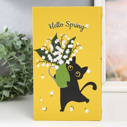 Шкатулка книга-сейф «Чёрный кот с ландышами в вазе», дерево, искусственная кожа, 21×13×5 см