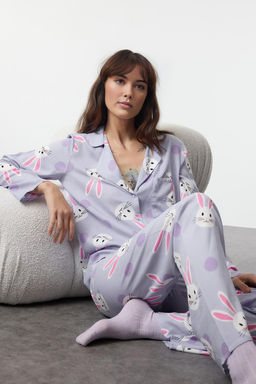 Trendyolmilla Cok Renkli Tavsan Desenli Viskon Dokuma Pijama Tak?m? THMAW21PT0048 фото 17