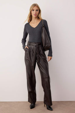 Antrasit Melanj Fitted/Vucuda Oturan V yaka F?rcal? Esnek Orme Bluz TWOAW26BZ00158 - Trendyolmilla фото 2