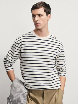 Лонгслив из 100% хлопка в полоску / Zarina