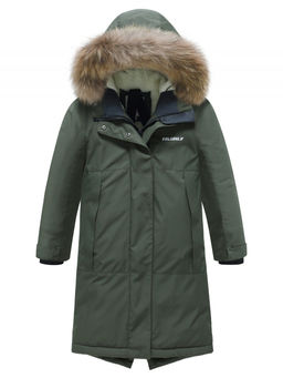 Парка зимняя подростковая для девочки с капюшоном и мехом темно-зеленого цвета 9536TZ - Valianly фото 8