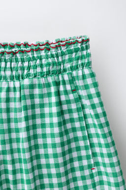 PANTAL?N WIDE LEG CUADRO VICHY / Blanco / Verde