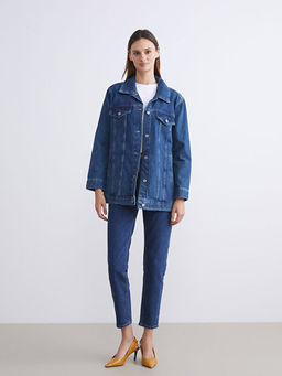 G?mlek Yaka Oversize Kad?n Jean Ceket