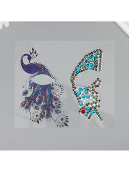 Наклейка - стразы на лицо Крыло бабочки и павлин, 16?17 см