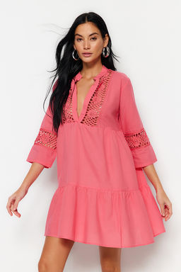 TRENDYOLMILLA Siyah Dokuma %100 Pamuk Dantelli Mini Plaj Elbisesi TBESS20EL0854 фото 21