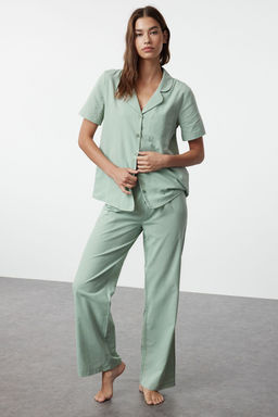 Trendyolmilla Mint %100 Pamuklu Dokuma Pijama Tak?m? THMSS24PT00401 фото 2