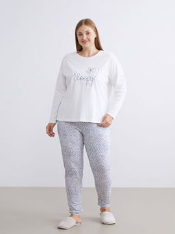 Bisiklet Yaka Bask?l? Kad?n Pijama Tak?m?