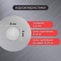 Цена за 250 шт. Магнит технический неодимовый, серебристый, 8×1.2 мм