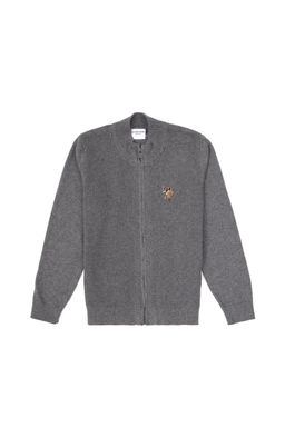 Erkek _ocuk Gri Melanj Fermuarl_ Triko H_rka