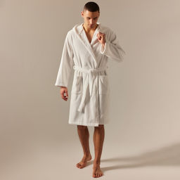 Халат махровый с капюшоном мужской SL HOME: Basic «Блан де Блан», размер M, хлопок 100%, белый