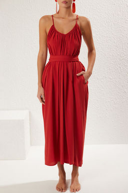 Kiremit Dokuma Buzgulu Maxi Plaj Elbise TBESS25EL00086 - Trendyolmilla фото 7