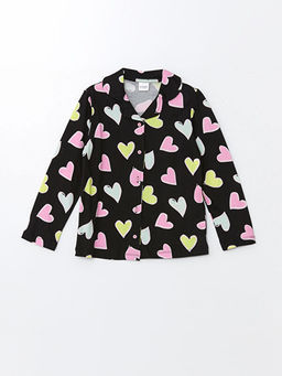 G?mlek Yaka Bask?l? K?z ?ocuk Pijama ?st