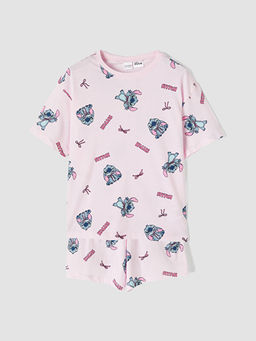 Stitch Bask?l? K?z ?ocuk ?ortlu Pijama Tak?m?