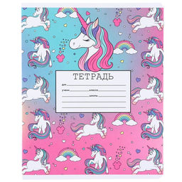 Цена за 20 шт. Тетрадь в клетку 18 листов, 5 видов МИКС, обложка мелованный картон, «Минни Маус и единорог»