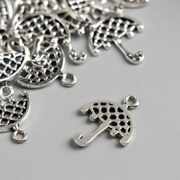 Цена за 20 шт. Металлический элемент, декоративная подвеска «Арт Узор. Зонтик в сеточку», серебро, 2.1×1.6 см