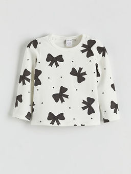 Bisiklet Yaka Fiyonk Bask?l? K?z Bebek Ti??rt ve Tayt