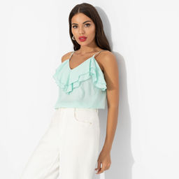 Топ из вискозы с воланами, Смотри не засмотрись (мятный)