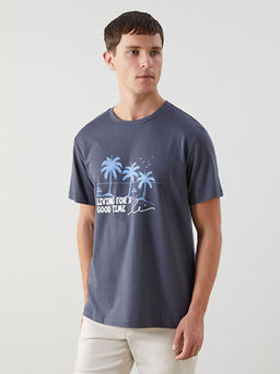 Bisiklet Yaka K?sa Kollu Bask?l? Penye Erkek Ti??rt