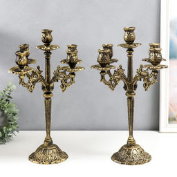 Металлический подсвечник на 5 свечей «Канделябр королевский», чугун, золотая патина 43×29×29 см