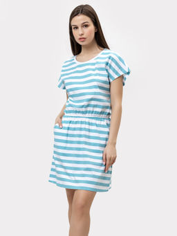 Платье женское домашнее в бело-бирюзовую полоску