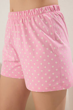 Pembe %100 Pamuklu Eglence Bask?l? Puantiyeli Sortlu Orme Pijama Tak?m? THMSS25PT00361