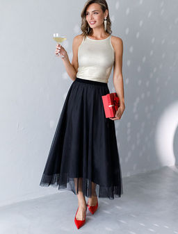 Топ с закрытым декольте из хлопка с эластаном в рубчик с матовым покрытием металлик - Vilatte фото 5