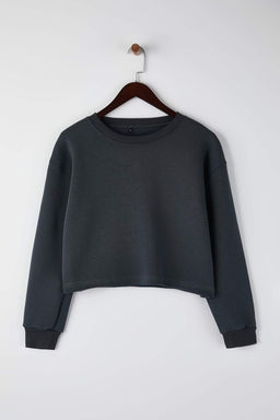 Ekru Kal?n Ici Polarl? Bisiklet Yaka Crop Orme Sweatshirt TWOAW26SW00093 - Trendyolmilla фото 17