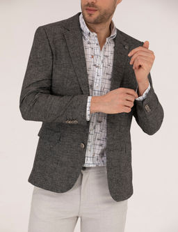 Antrasit Ekstra Slim Fit Keten Kar___ml_ Blazer Ceket