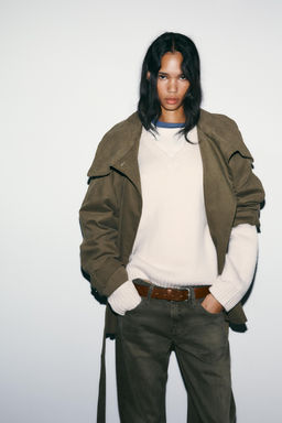JEANS TRF WIDE LEG TIRO BAJO / Khaki claro - Zara фото 3