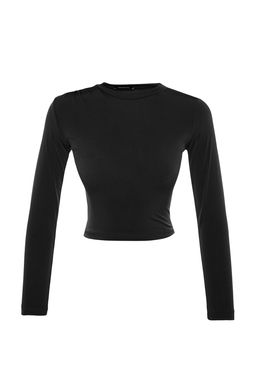 Siyah Kolu Buzgu Detayl? Fitted/Vucuda Oturan Dik Yaka Crop Esnek Orme Bluz TWOAW23EL01391