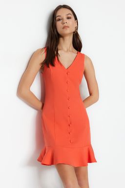TRENDYOLMILLA Nar Cicegi A-Kesim Volanl? Dugme Detayl? Mini Dokuma Elbise TWOSS23EL02259  фото 3