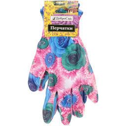 Цена за 12 шт. Перчатки нейлоновые "Фантазия-Дивная роза" с резиновым покрытием полуоблитые 8 р-р ДоброСад