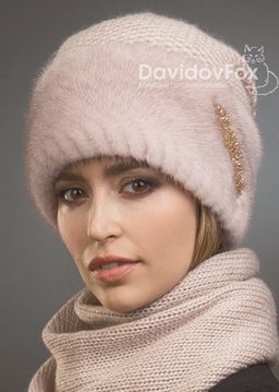 Шапка Лия норка трикотаж кизил