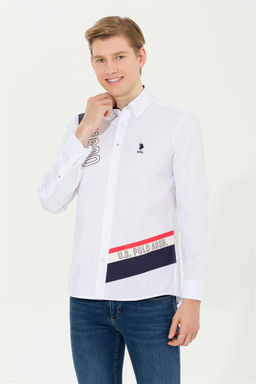 Мужская белая рубашка с длинным рукавом