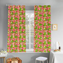 Шторы для кухни, 2шт 148х160см "Авокадо, вид 7/1", на шторной ленте, рогожка (хлопок 100%) 171г/м2, упаковка классическая, пакет ПВХ 32х41см, "Домашняя мода" (Россия)