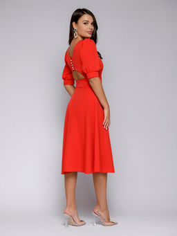 Платье красное длины миди с фигурным вырезом на спинке - 1001dress фото 3