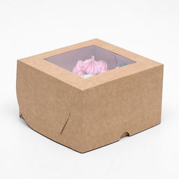 Упаковка для капкейков с окном на 4 шт, крафт 16 х 16 х 10 см, набор 5 шт.