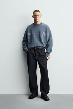 WASHED PRINTED TEXT SWEATSHIRT