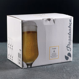 Пивные бокалы Paşabahçe Tulipe, 370 мл, набор 6 шт., стекло, прозрачные