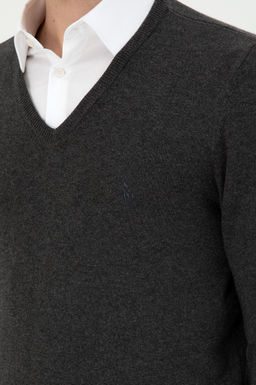 Erkek Slim Fit V Yaka Antrasit Melanj Basic Kazak - U.s. polo assn фото 7