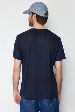 Lacivert Regular/Normal Kesim Cepli Keten Gorunumlu K?sa Kol T-Shirt TMNSS24TS00046 - Trendyolmilla фото 6