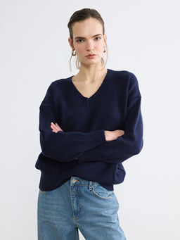 V Yaka Oversize Kad?n Triko Kazak