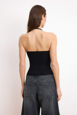 Siyah-Ekru Regular Boyundan Baglamal? Kolsuz Pamuk Ribana Orme Atlet TWOSS26AL00026 - Trendyolmilla фото 4