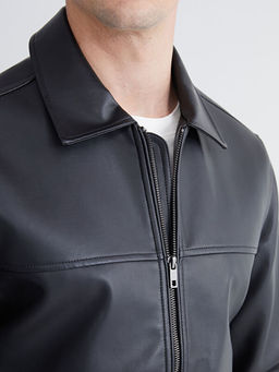 G?mlek Yaka Erkek Deri G?r?n?ml? Ceket